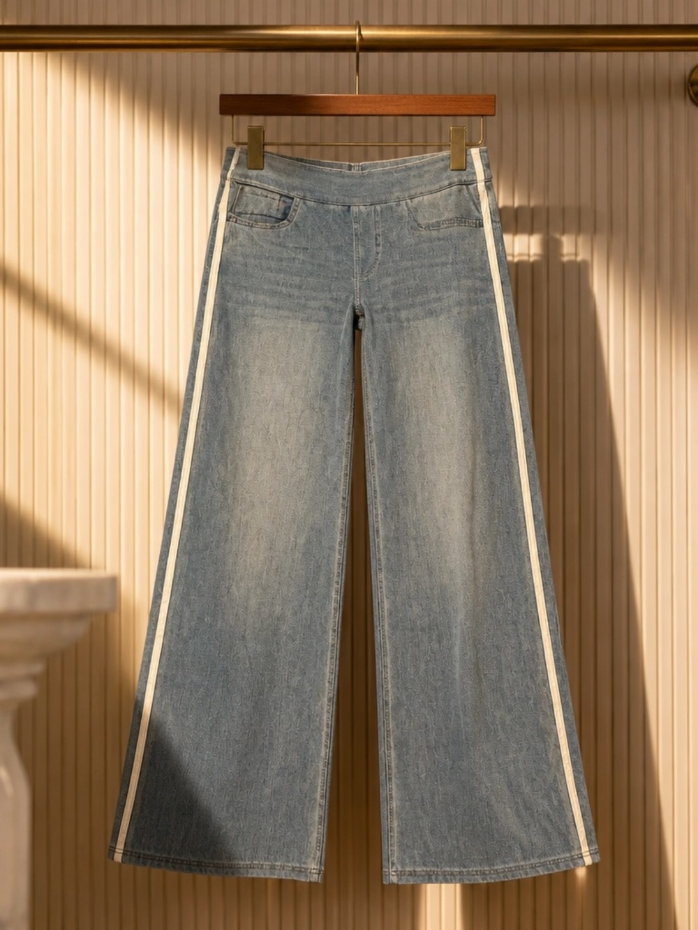 HALARA TALL Light Blue Wide-Leg Jeans with White Side Stripes